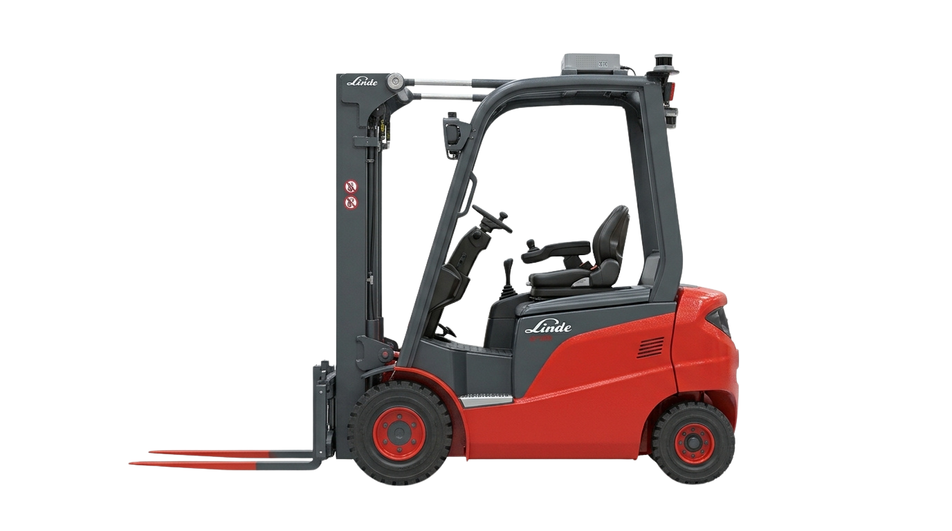Linde-heftruck met gemonteerde autonome retrofit-besturingskast en sensoren