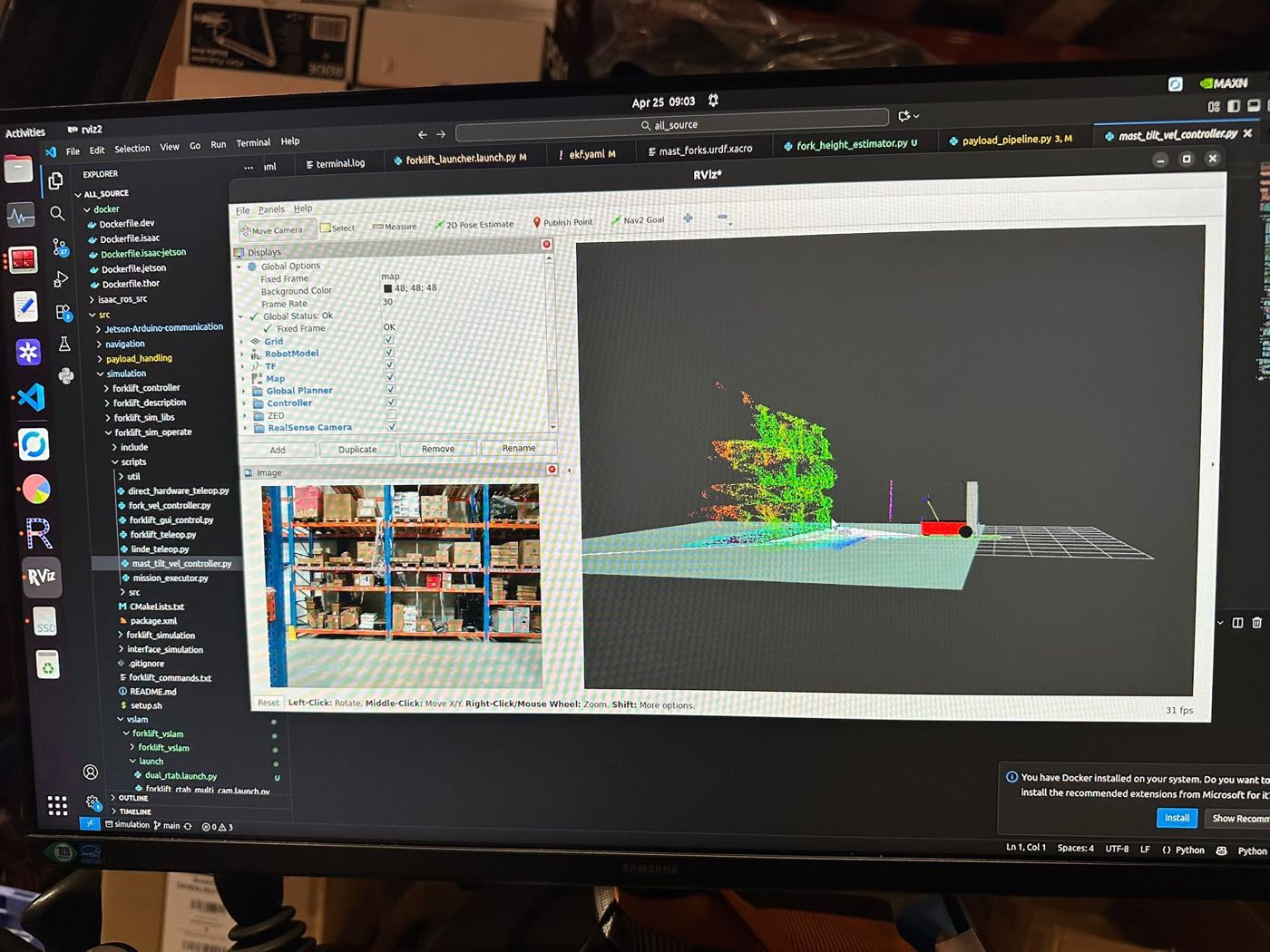 Het magazijn als 3D-pointcloud in de ontwikkelomgeving